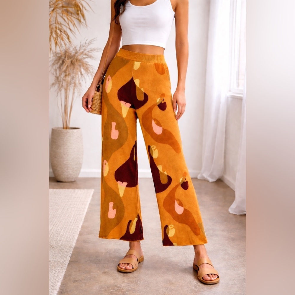 Never Fully Dressed Mustard Abstract Print Wide-Leg Pants